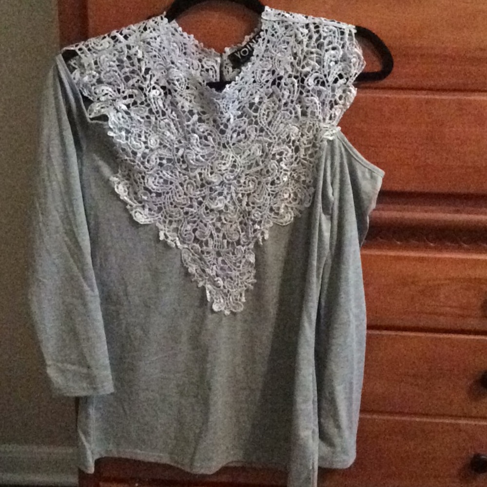 Gray top with lace overlay